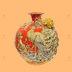 Quả Hút Lộc Men Đỏ Công Đào Đắp Nổi Vẽ Vàng