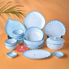 Bộ Bát Đĩa Bát Tràng Men Biển Xanh Cát Trắng