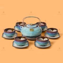 Bộ Ấm Chén Giang Tây Men Hỏa Biến Trắng Xanh