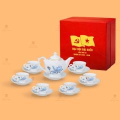 Bộ Ấm Chén Trà Dáng Thần Đèn Sen Xanh Kẻ Vàng